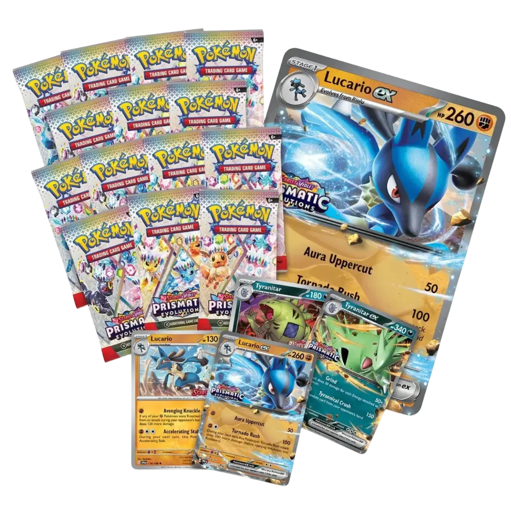 Pokemon Prismatic Evolutions Lucario ex & Tyranitar ex Premium Collection 