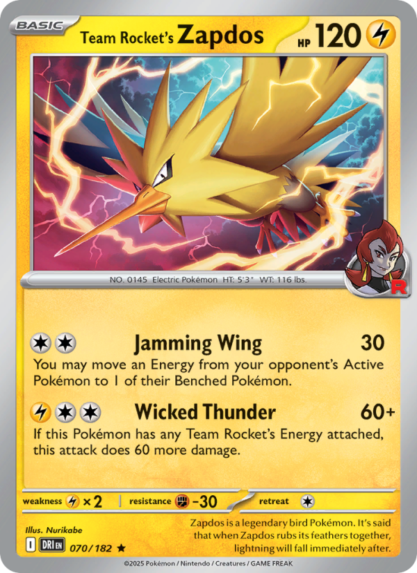Team Rocket's Zapdos Rare (070/182) sv10