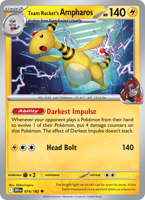 Team Rocket's Ampharos Uncommon (074/182) sv10