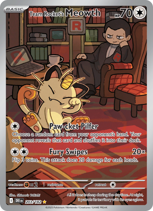 Team Rocket's Meowth Illustration rare (203/182) sv10